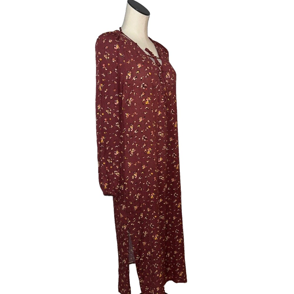 Natural Life Women’s Long Sleeve Midi Dress size M Ditsy Floral Lace-Up Neckline - Picture 5 of 8